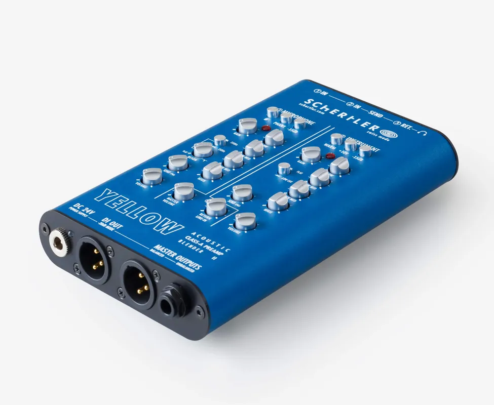 Prezzo Ridotto Schertler Preamplificatore universale ClassA a 2 canali con EQ, loop FX, molte opzioni di ingresso e uscita. Alimentatore esterno incluso. Sound Reload